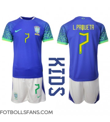 Brasilien Lucas Paqueta #7 Replika Bortatröja Barn VM 2022 Kortärmad (+ Korta byxor)